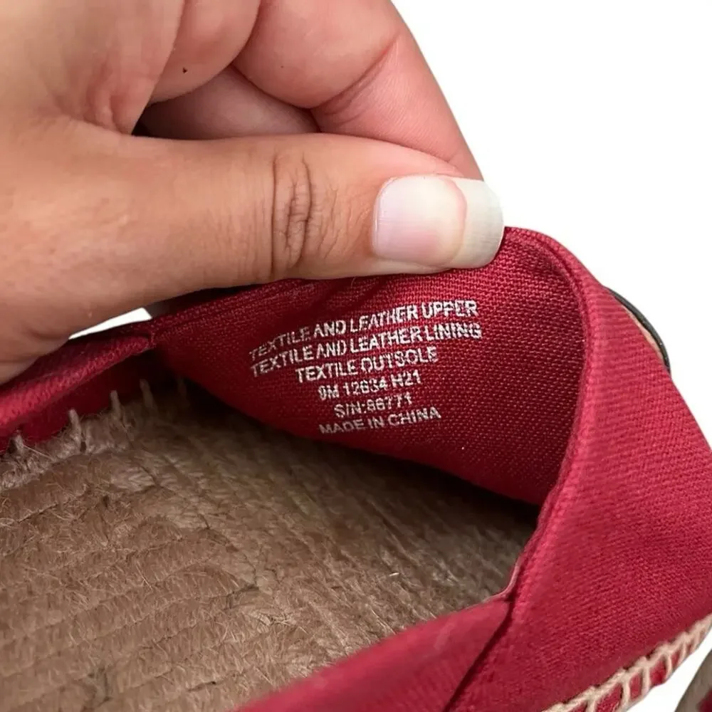 Tory Burch Tilly Tiger Espadrille Flats Red Canvas Leather Slip On Whimsy Size 9